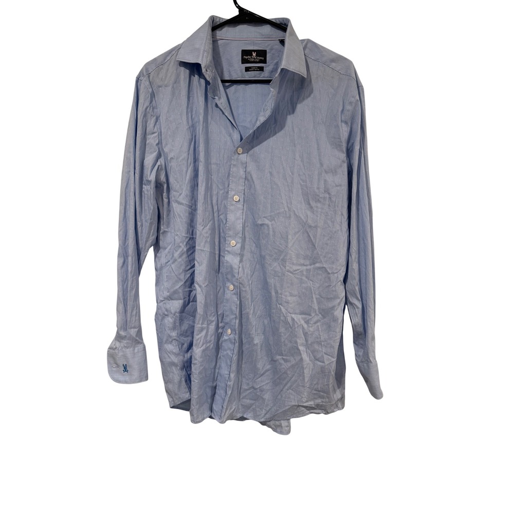 Psycho Bunny Mens Modern Fit Stretch Non Iron Dress Shirt Blue Plaid 16.5 32/33